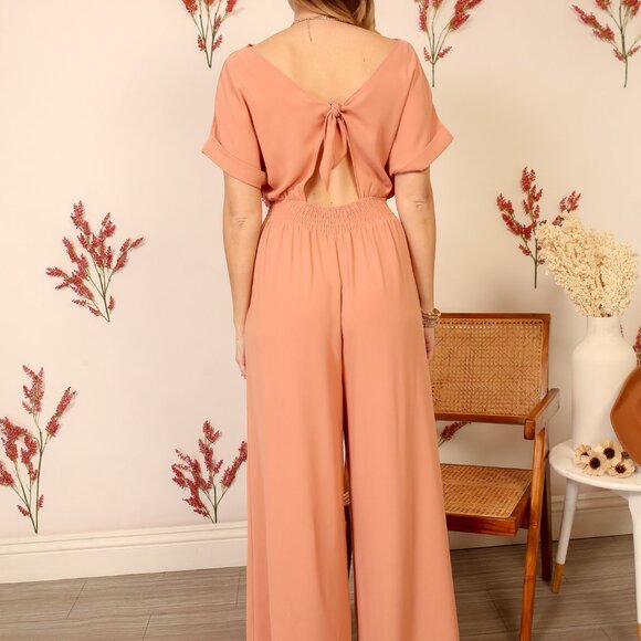 LUMIERE Back-Tie Wide Leg Jumpsuit | Desert Rose - Picture 2 of 6